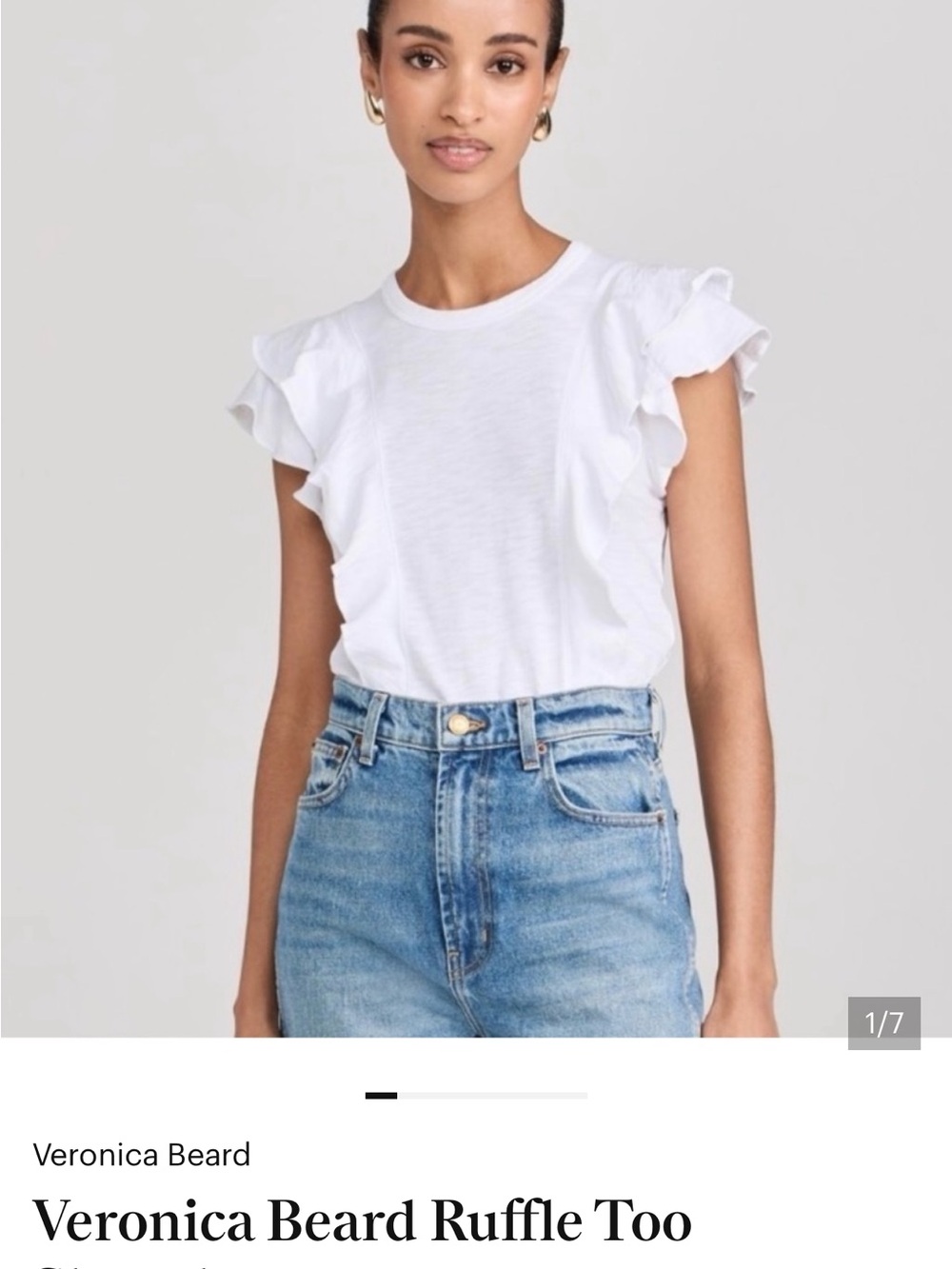 Veronica Beard White Ruffle Sleeve Cotton Tee